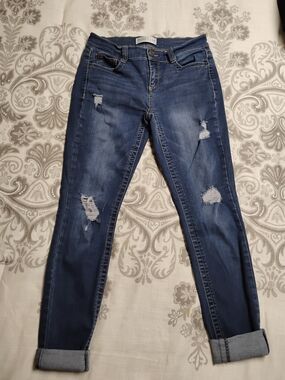 Mudd Women's Ripped Skinny Jeans in Dark Blue